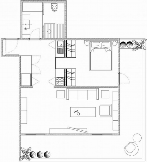 極簡設計方法中創建結構是混合了中世紀家具及木紋理,創造一個熱情好客的氛圍。